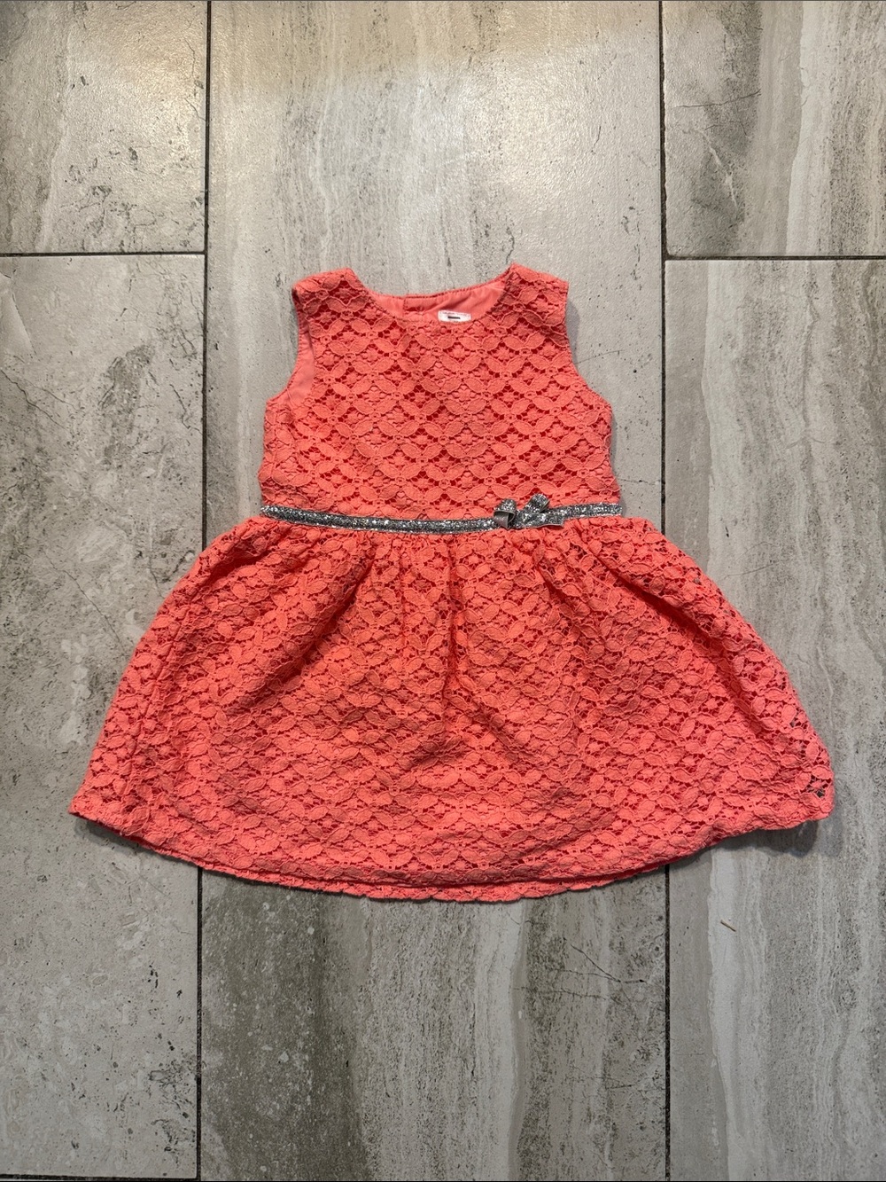 Carter's Coral Lace Dress with Silver Bow Belt
